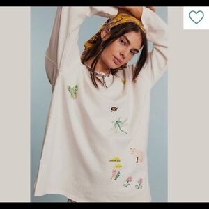 FREE PEOPLE “NEVER LEAF ME” LONG-SLEEVE TEE WITH CHAIN-STITCH STYLE EMBROIDERY